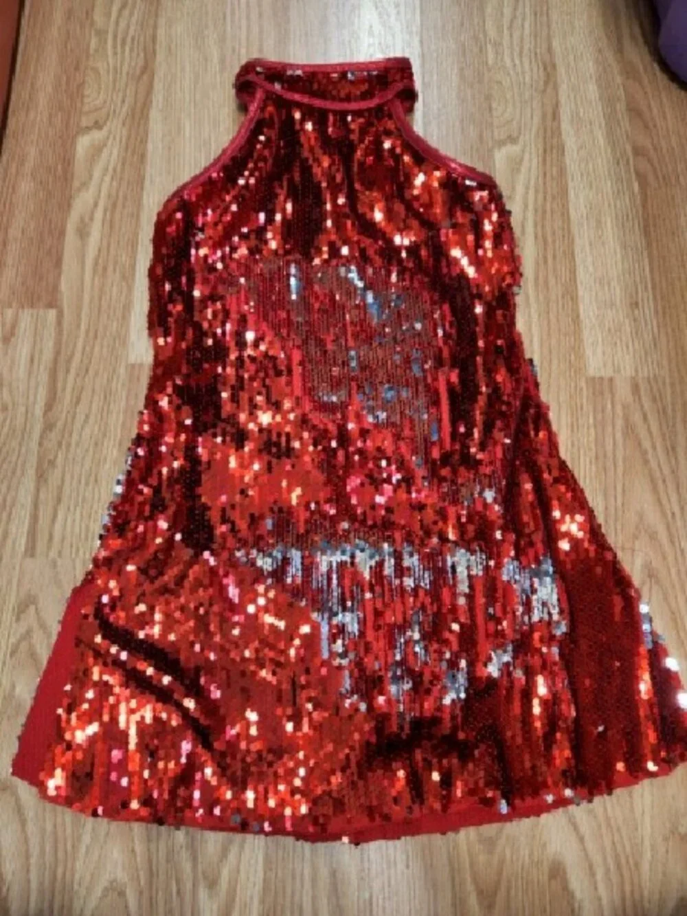 Red Sequined Halter Dance Dress